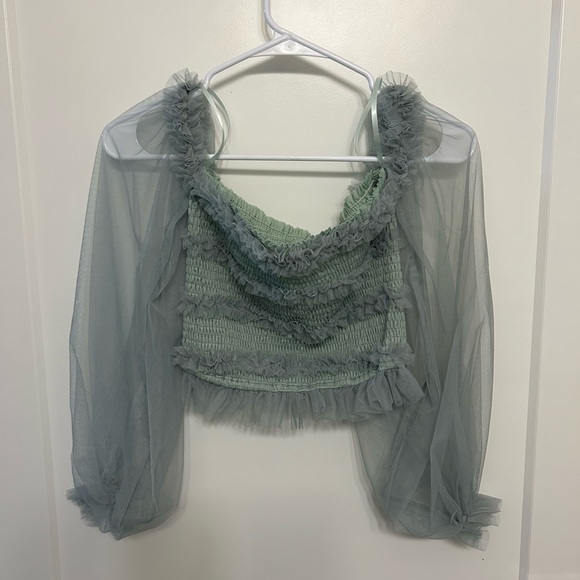 MABLE Ruffled Off-The-Shoulder Crop Top - Picture 1 of 9